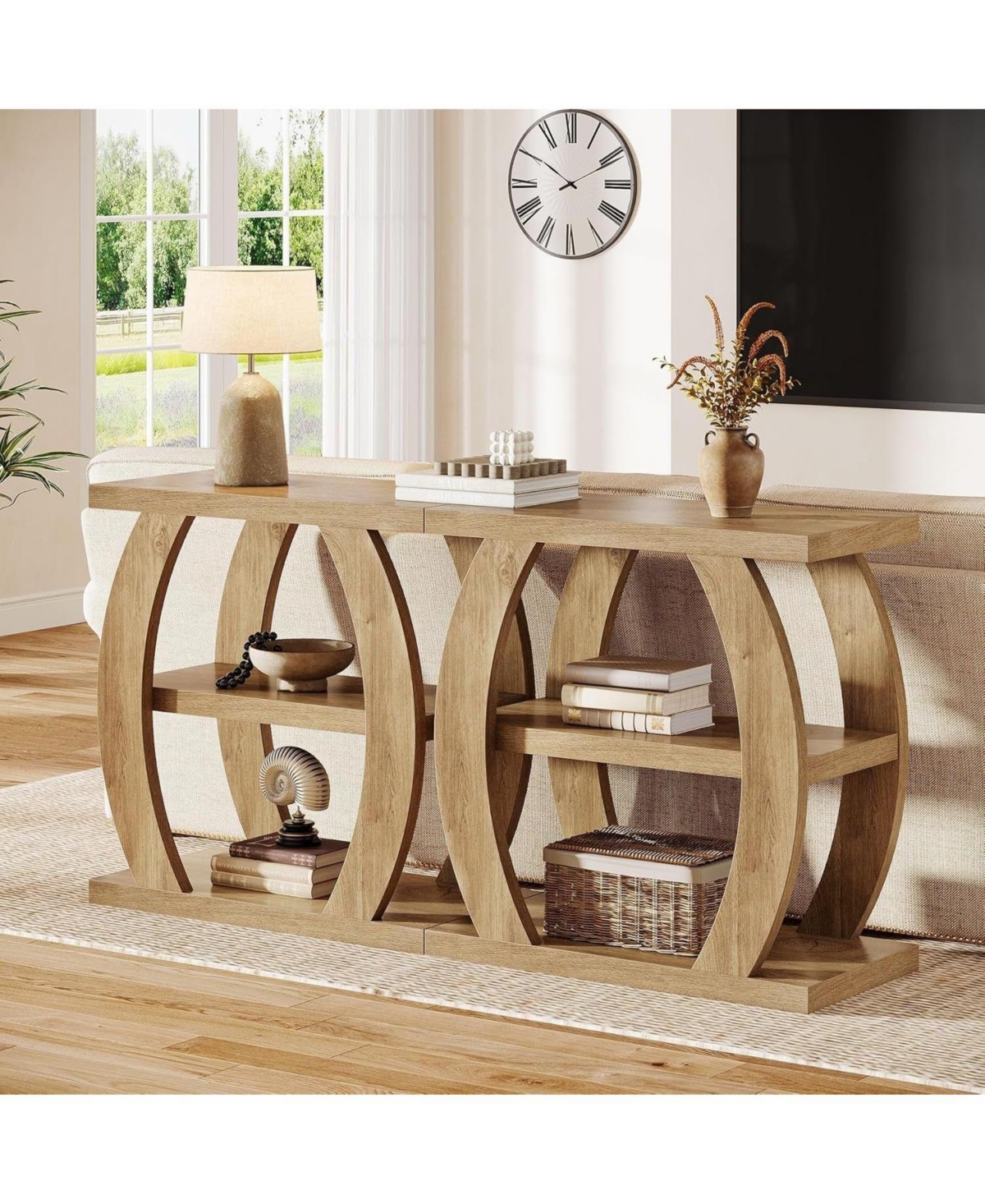 Slickblue 3 Tier Farmhouse Side Table with Geometric Metal Frame and Shelves