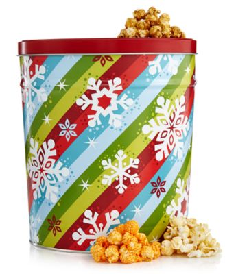 Hampton Popcorn Company - Holiday Decorated Large Kettle, Cheddar, & Caramel Popcorn Tin