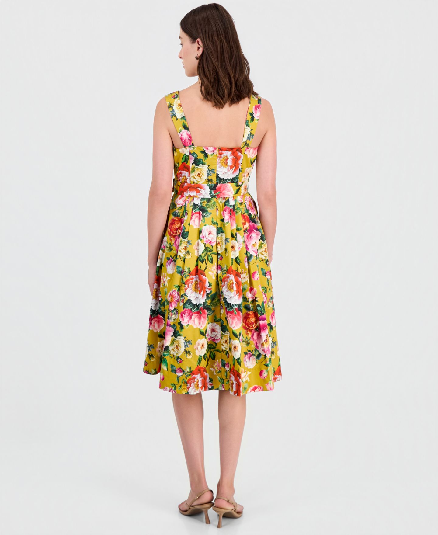 Женское платье Tahari ASL Printed Square-Neck Fit & Flare, цвет: Горчичный с принтом — фото 5
