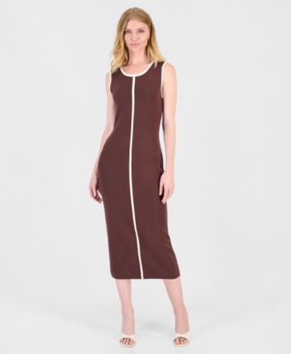 Women's Contrast Tipped Midi Bodycon Dress