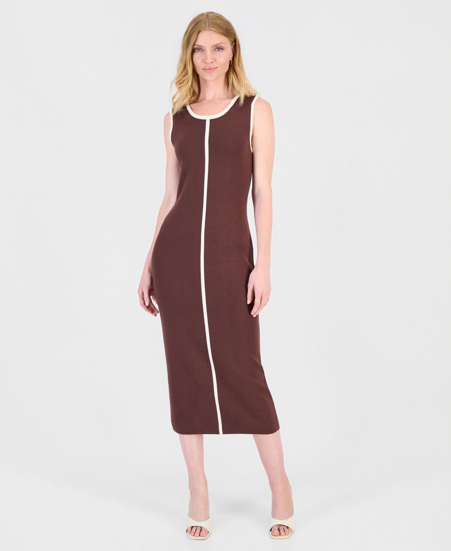 Women's Contrast Tipped Midi Bodycon Dress