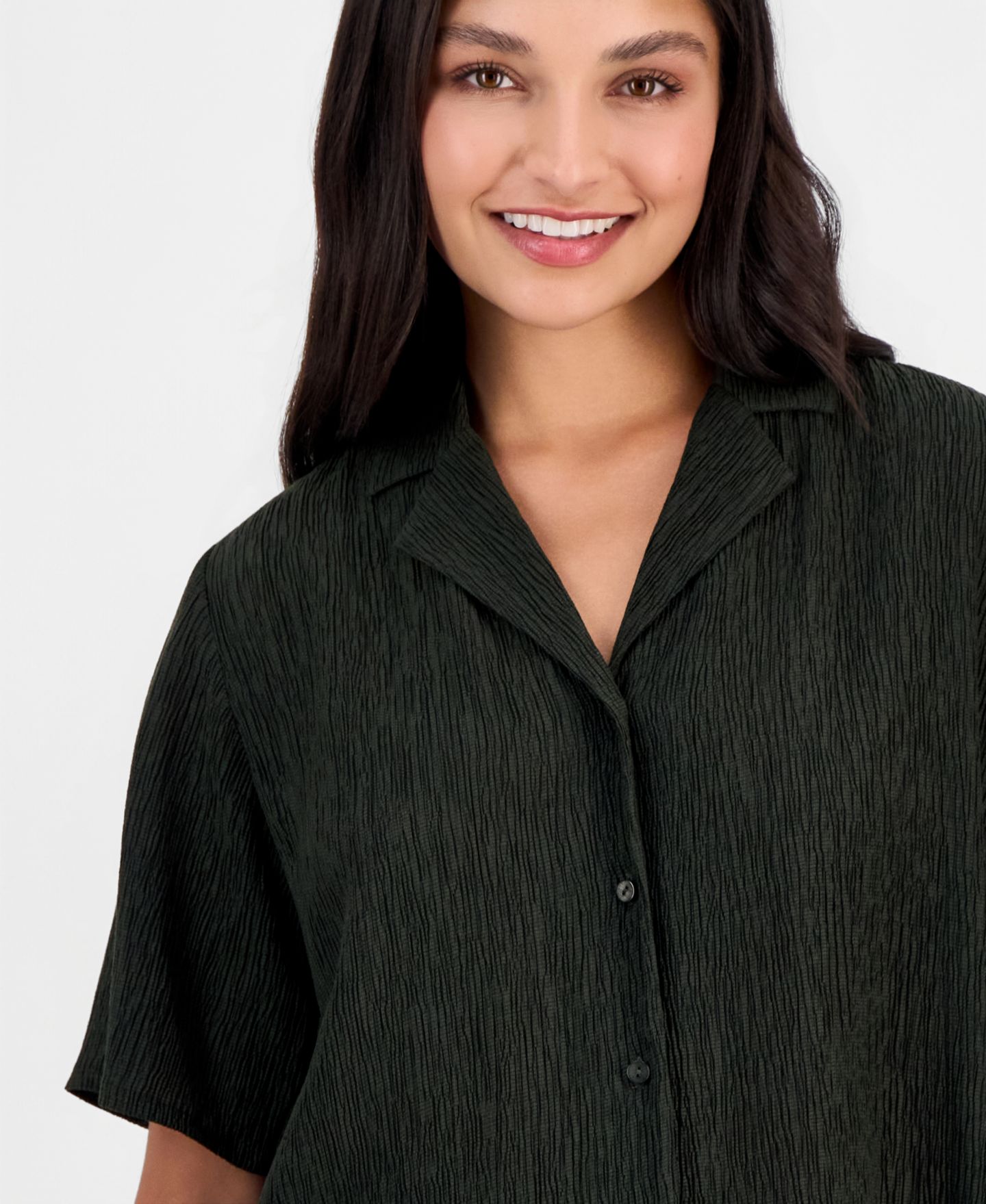 Женская рубашка Eileen Fisher Notch-Collar Elbow-Sleeve, цвет: Seaweed — фото 4