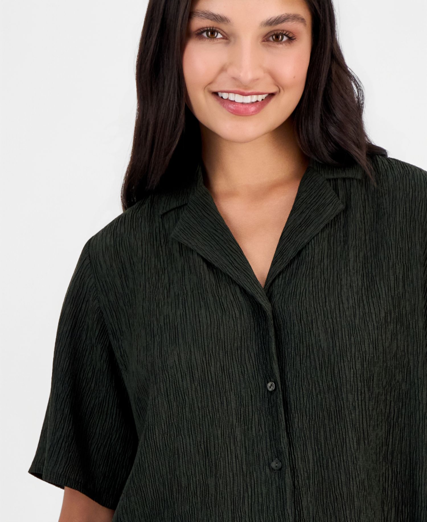 Women's Notch-Collar Elbow-Sleeve Shirt