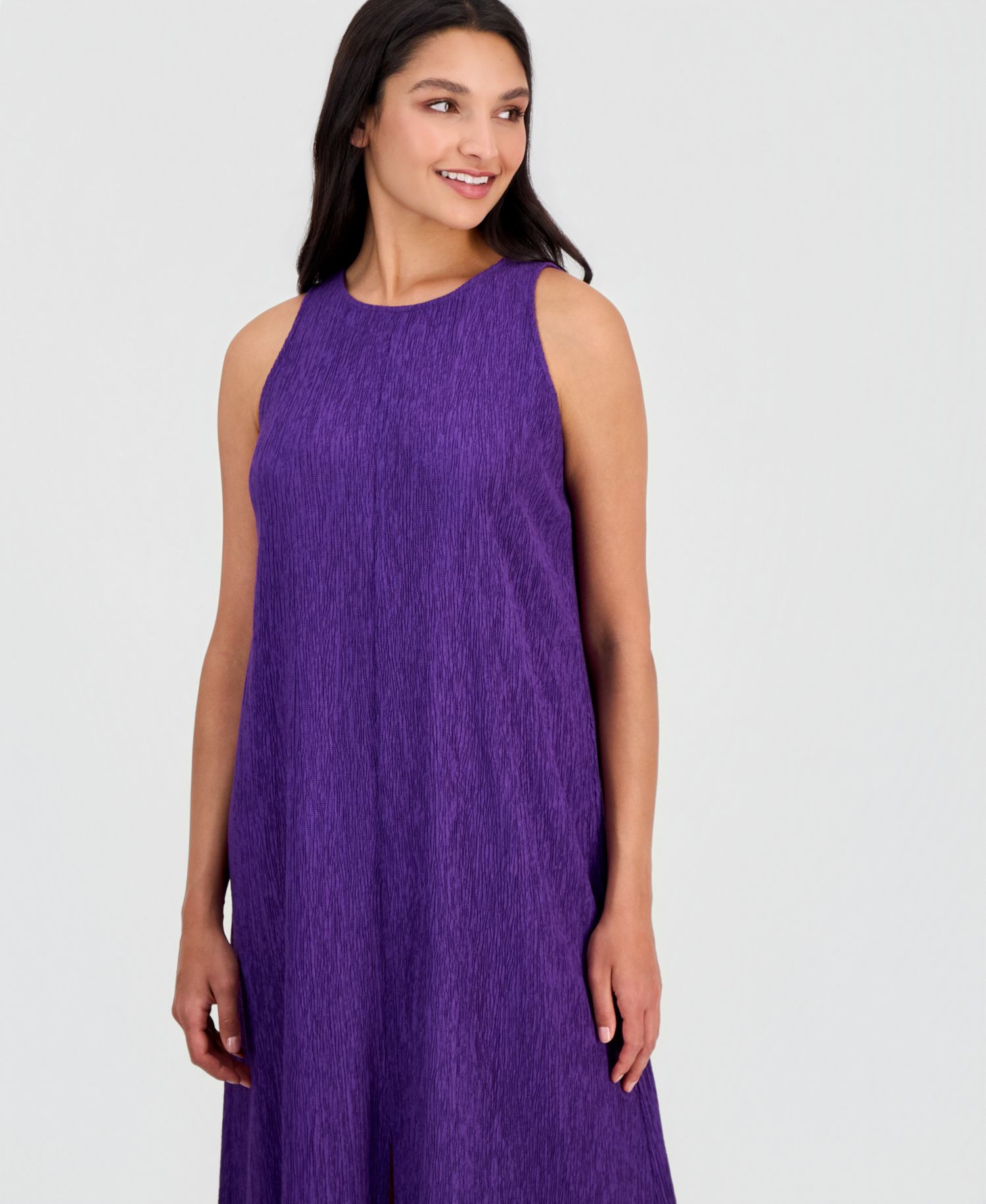 Women's Round-Neck Side-Slit Maxi Dress