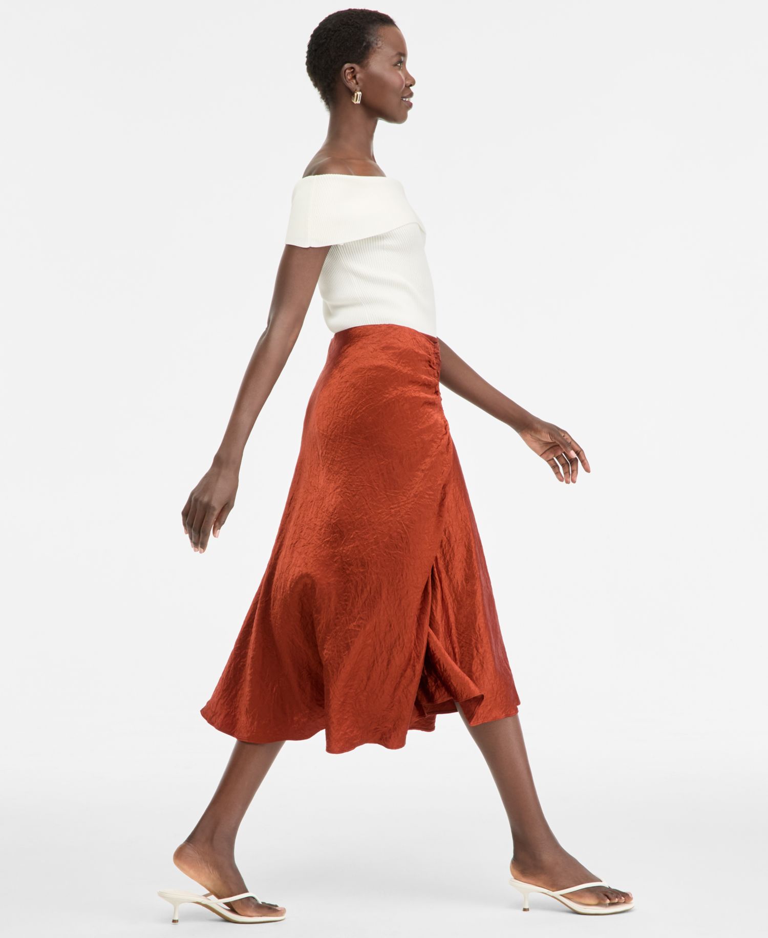 Women's Satin Ruched Midi Skirt