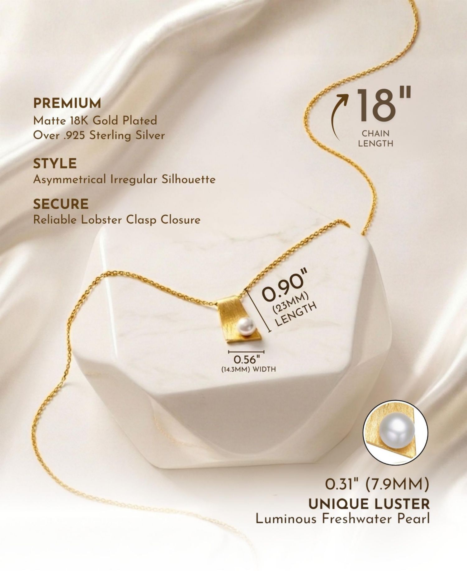 Sterling Silver 18K Gold Plated Unique Pearl Pendant Necklace