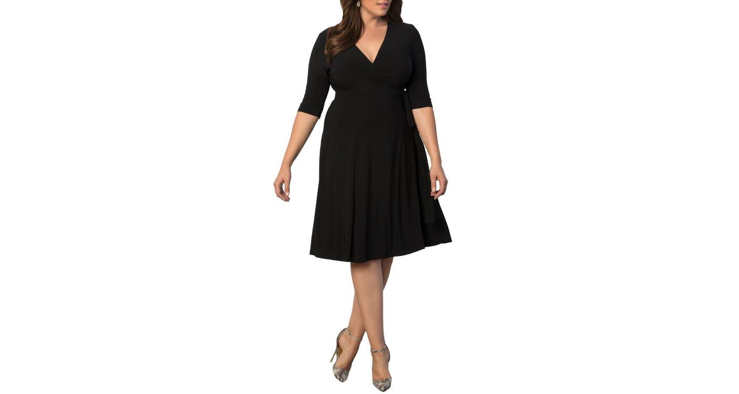Women's Plus Size Essential Wrap Dress with 3/4 Sleeves