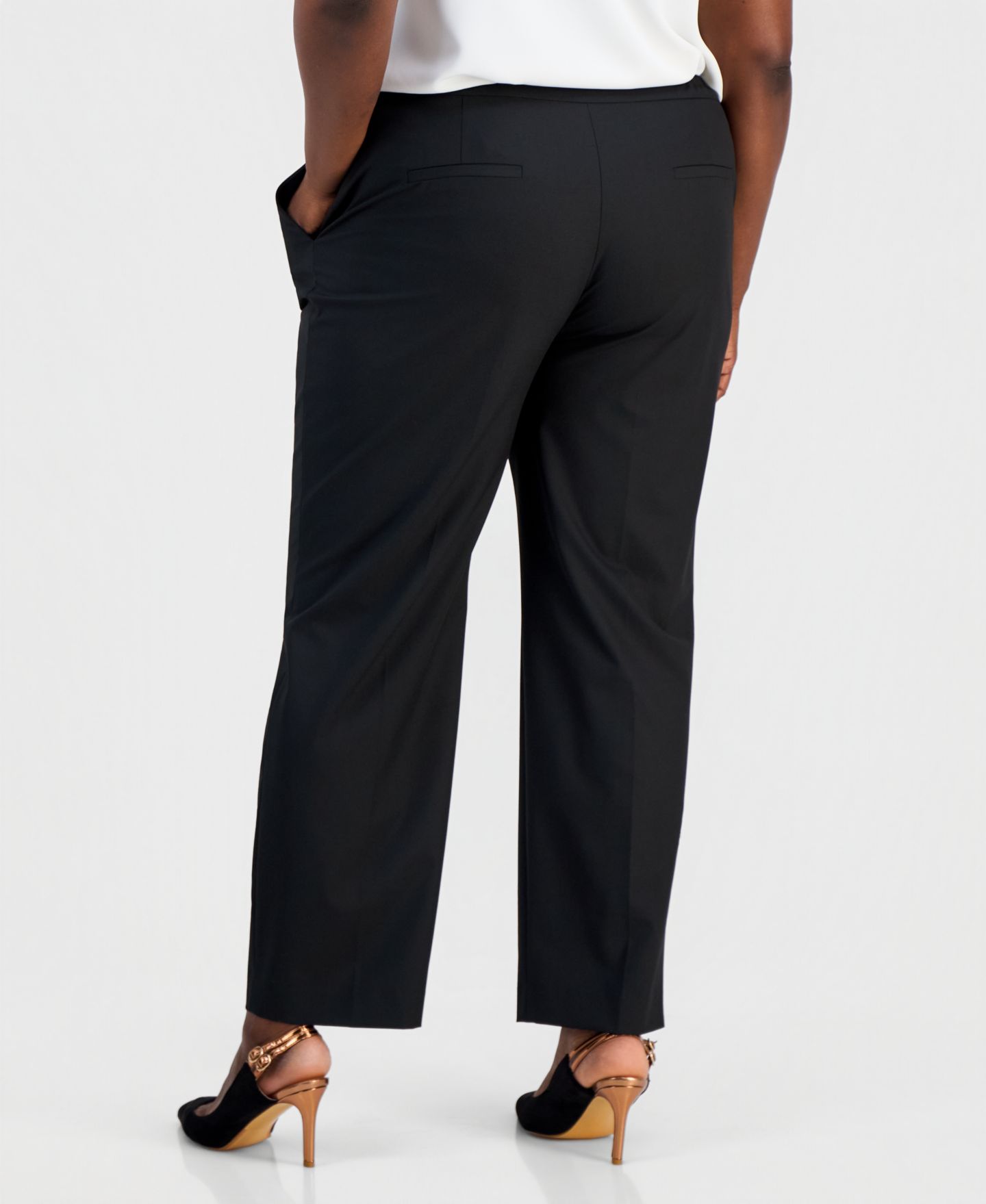 Женские брюки Kasper Plus Size Machine Washable Straight-Leg High-Rise, цвет: Чёрный — фото 4