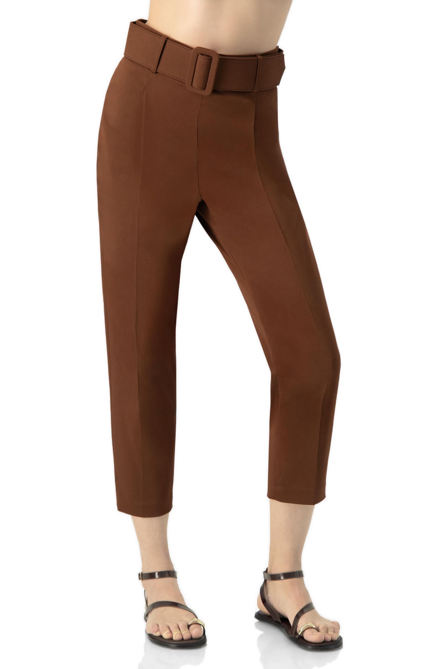 Women's Straight-Leg Gabardine Pants with Belt
