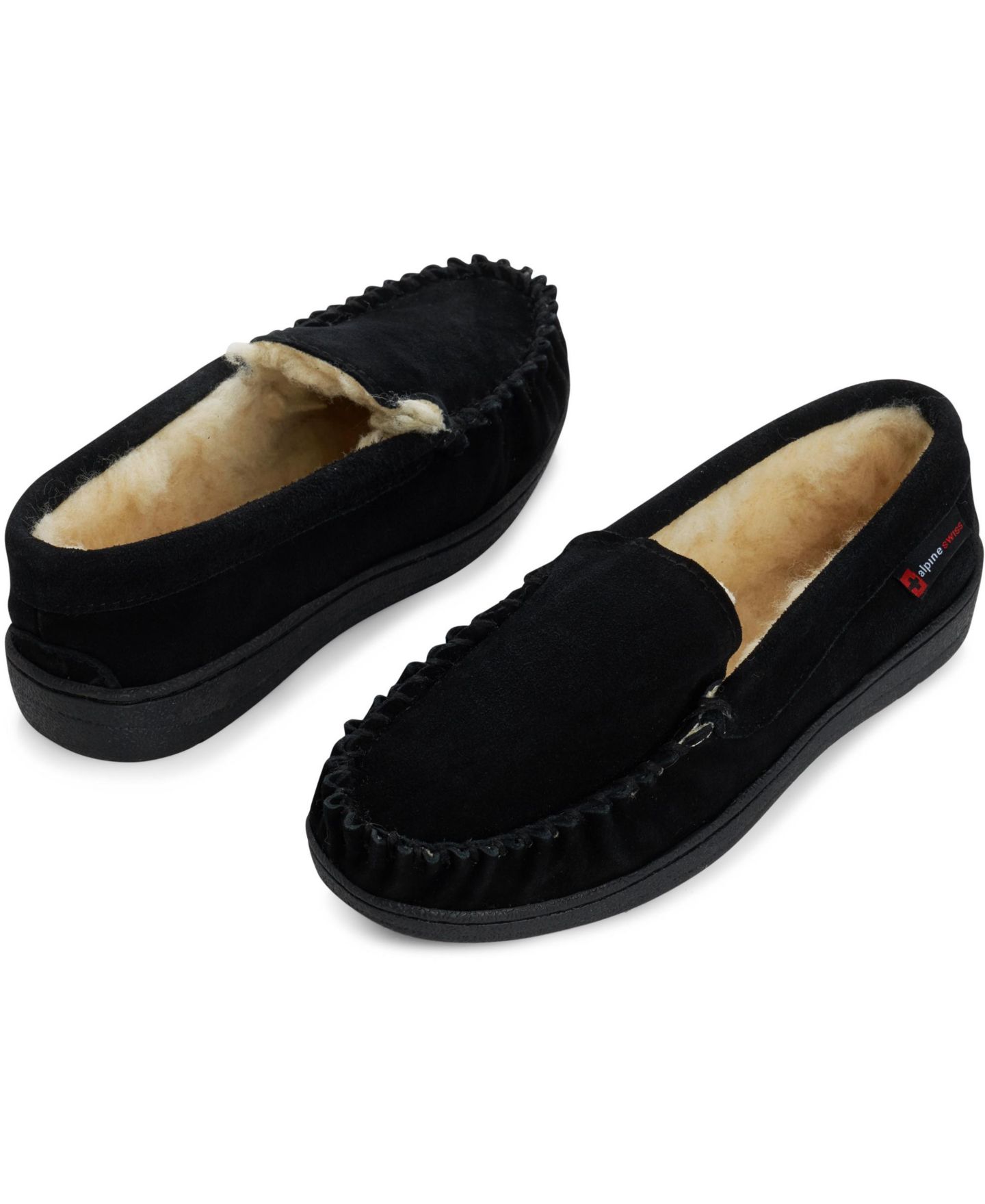 Мужские тапочки Alpine Swiss Moccasin Slippers Genuine Suede House Shoe Memory Foam Insole Plush Faux Shearling Lining Comfy Indoor Outdoor Anti-Slip Rubber Sole, цвет: Чёрный — фото 7