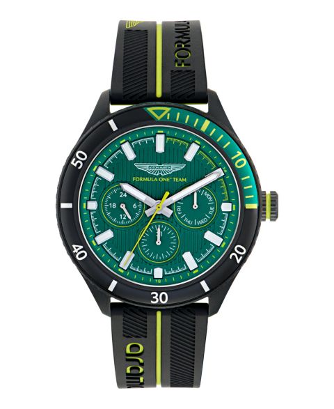 Мужские часы Aston Martin F1 PIT Multi-Function Quartz Black Silicone 46mm