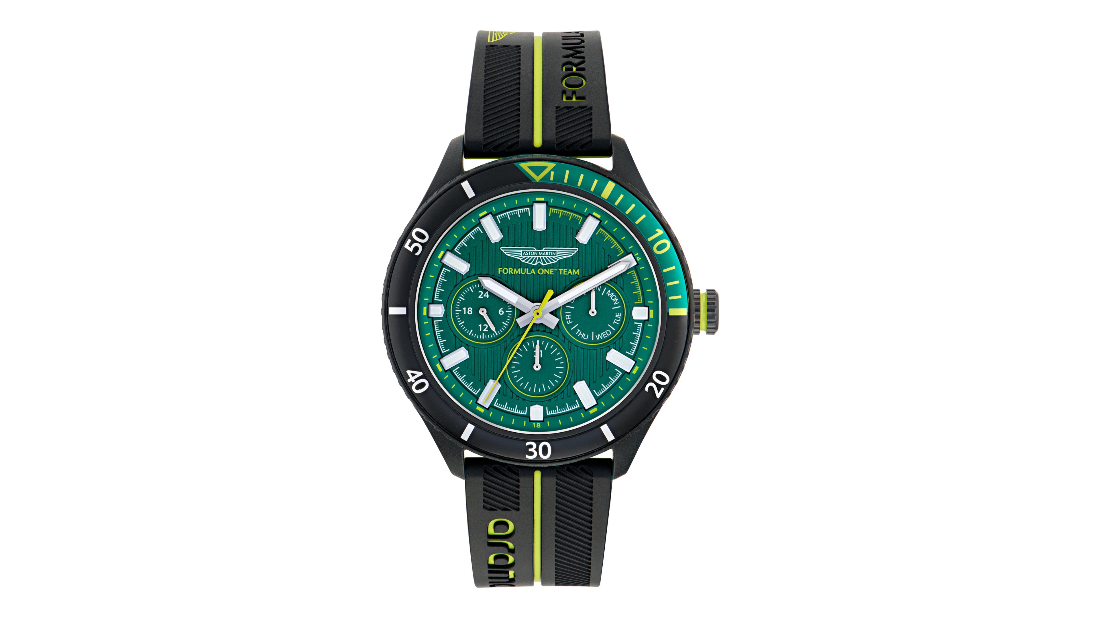 Aston Martin F1 Men's Pit Multi Function Quartz Black Silicone Watch 46mm