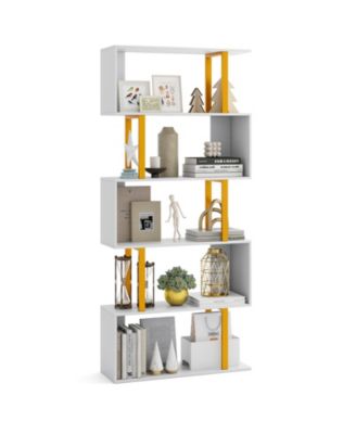 5 Tier Geometric Bookcase 62 Inch S Shaped Bookshelf with Metal Frame