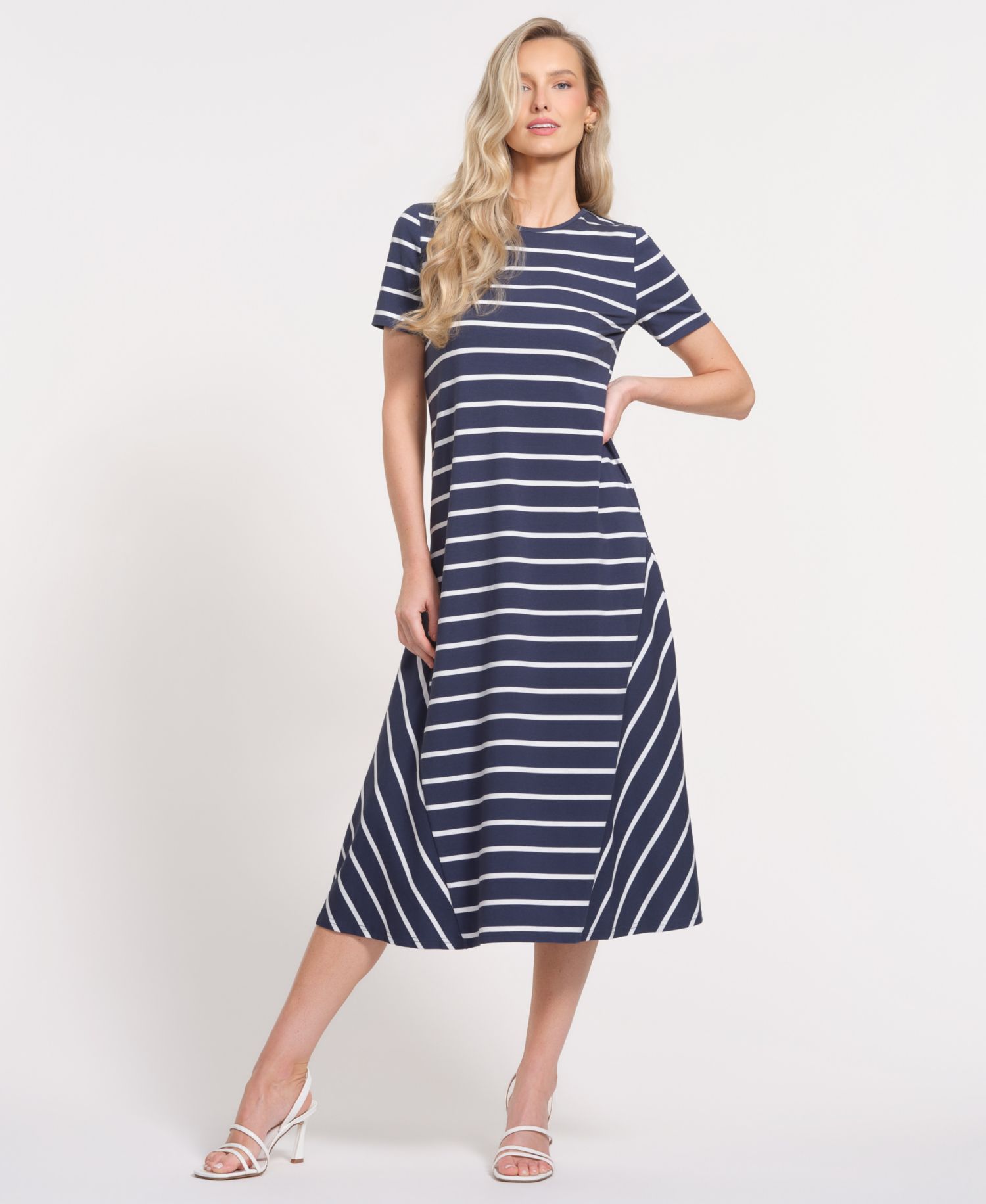 Women's Striped Crewneck Midi Dress