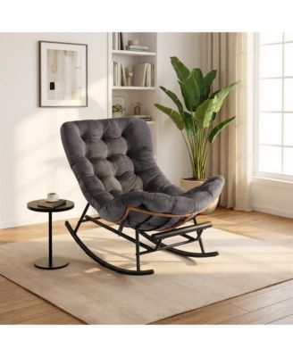 Papasan Rocking Chair with Footrest - Indoor/Outdoor PE Rattan Metal Frame with Cushion, Lounge Chair