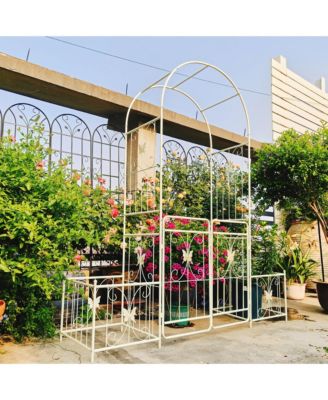 Metal Garden Arch with Gate 79.5" Wide x 86.6" High Climbing Plants Support Rose Arch Outdoor