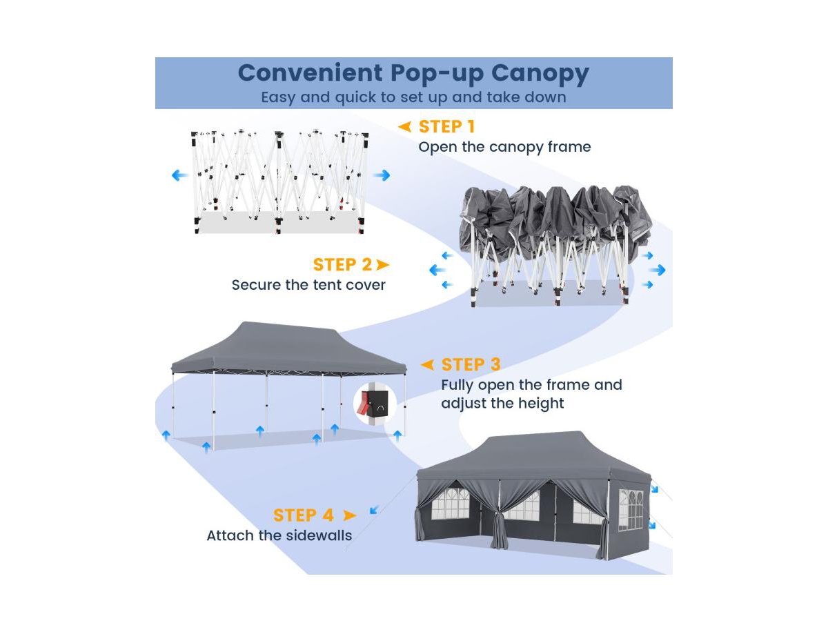 Boyel Living 10 x 20 Feet Pop up Canopy with 6 Sidewalls and Windows and Carrying Bag for Party Wedding Picnic
