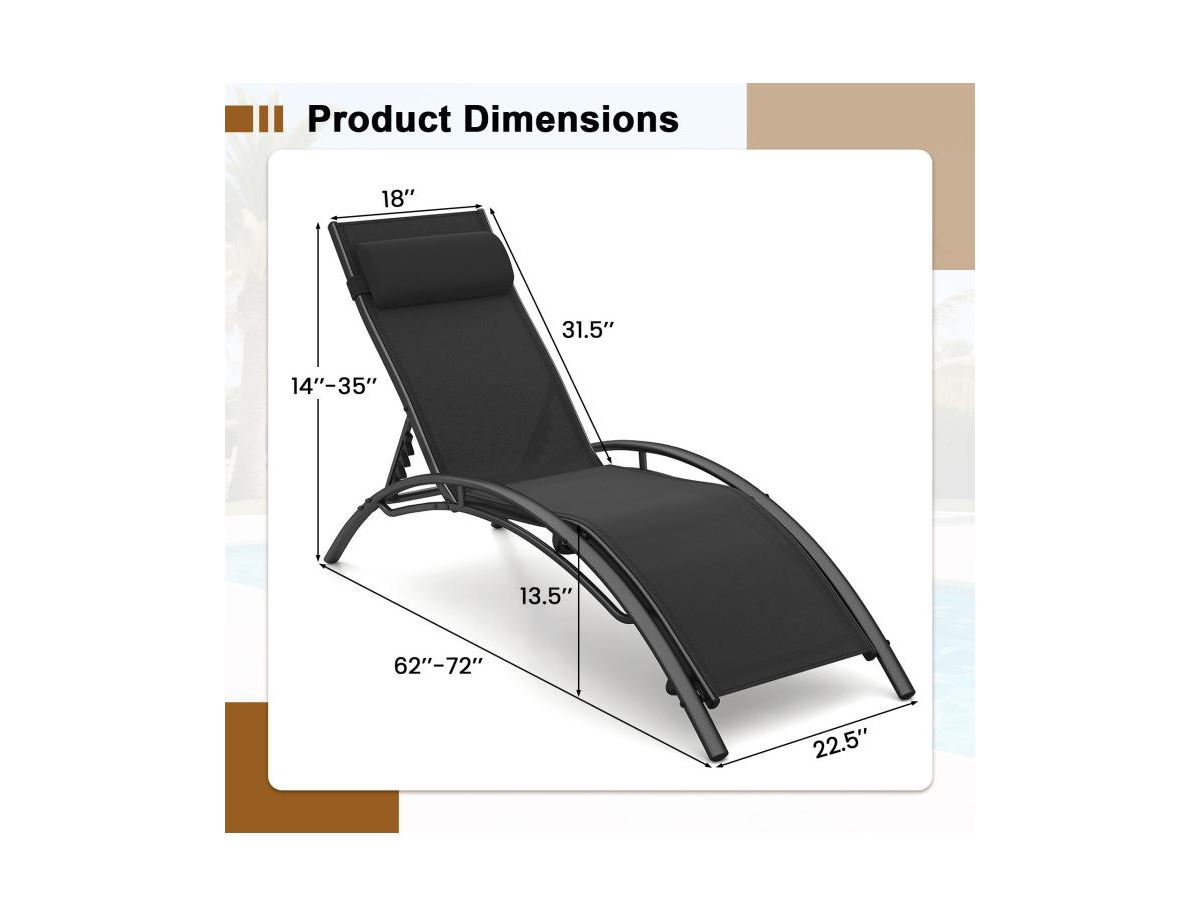 Boyel Living Patio Chaise Lounges Set of 2 Outdoor Recliner with 5-Position Backrest