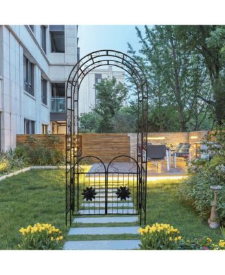 Outdoor Metal Garden Arch with doors Garden Arbor Trellis Climbing Plants Support Arch