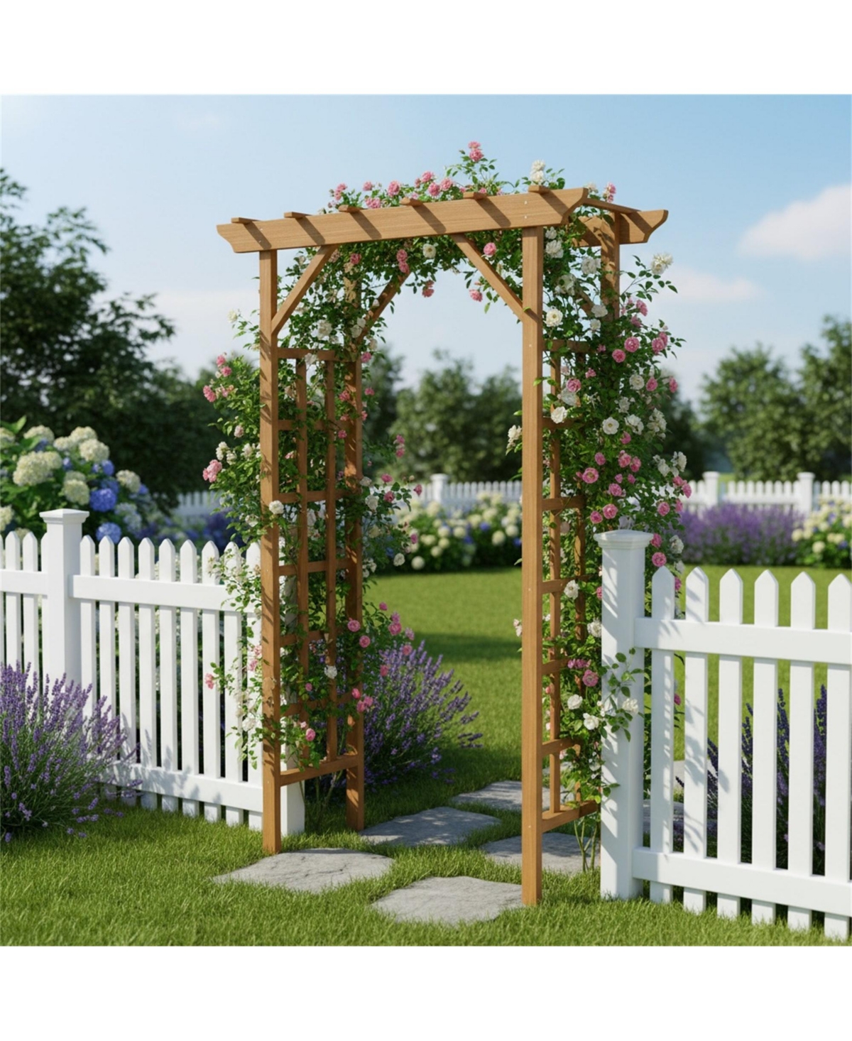 Clihome Wooden Arbor, Wedding Arch for Ceremony, Wood Trellis for Plant Climbing, Christmas Decor Pergola