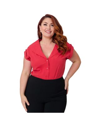 Plus Size Women's 1960s Twill Sleeveless Blouse