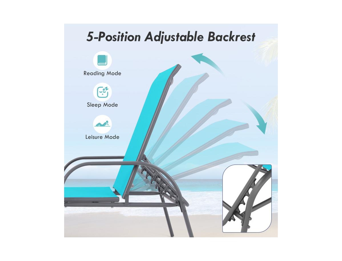 Boyel Living 2 Pieces Outdoor Patio Lounge Chair Chaise Fabric with Adjustable Reclining Armrest