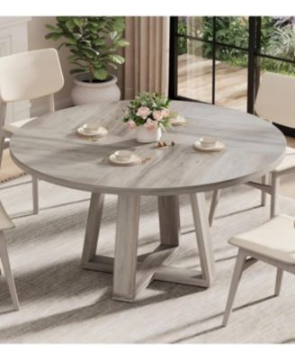 Round Dining Table for 4-6 People, 47" Dining Room Table with Wooden Cross Pedestal Base, Circle Dinner Table, Modern Kitchen Table(Table Only)