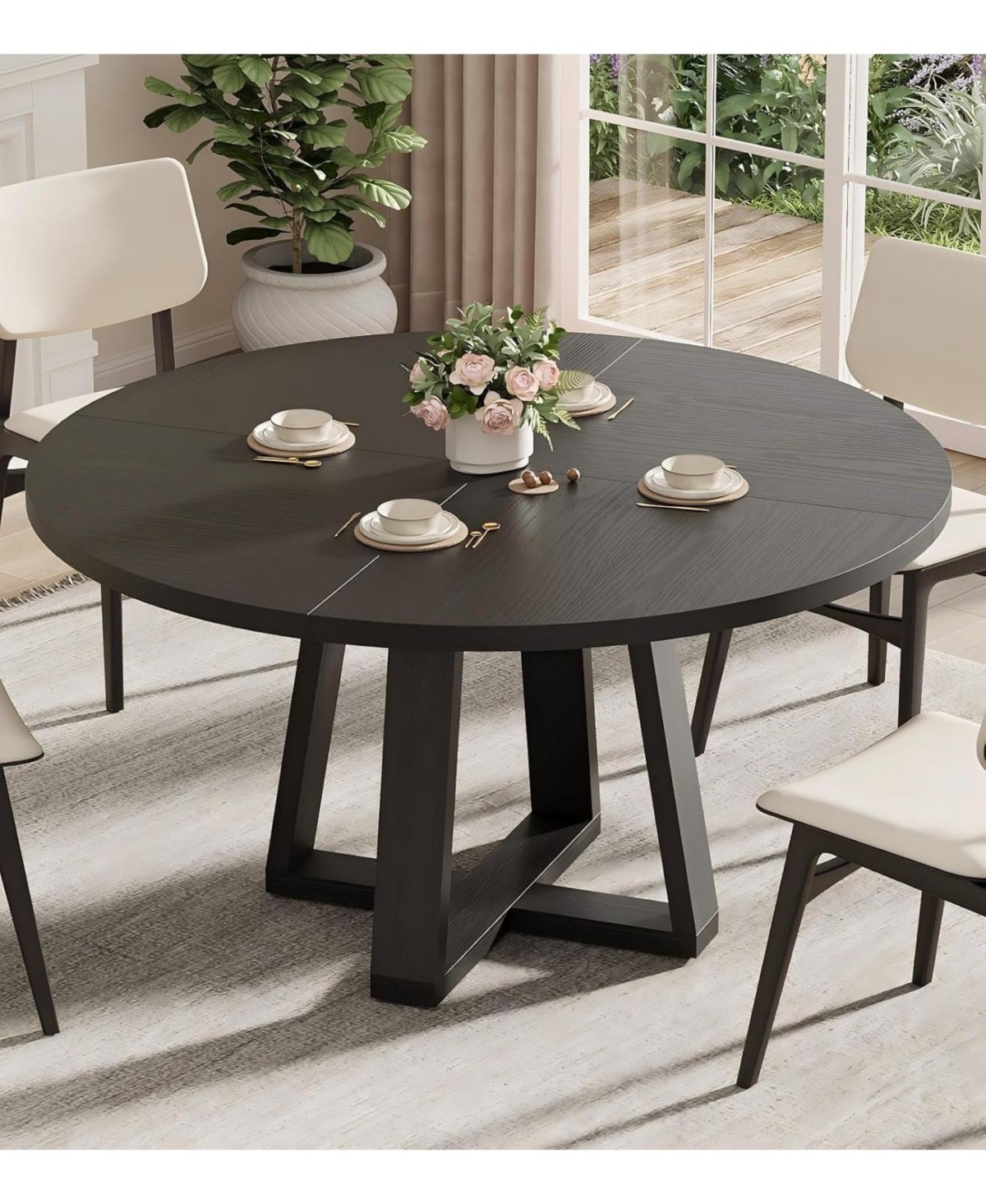 gaomon Round Dining Table for 4-6 People, 47" Room with Wooden Cross Pedestal Base, Circle Dinner Table, Modern Kitchen Table(Table Only)