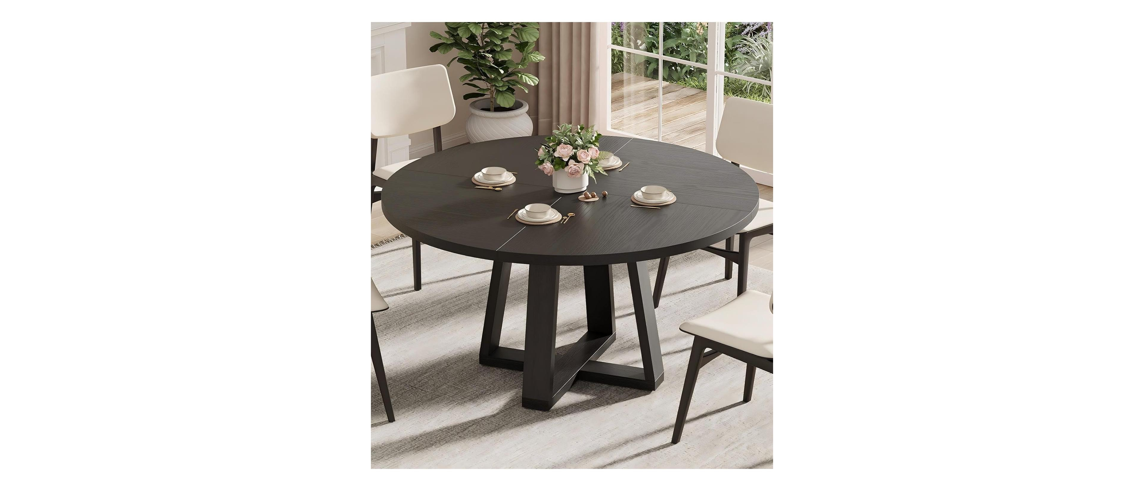 gaomon Round Dining Table for 4-6 People, 47" Room with Wooden Cross Pedestal Base, Circle Dinner Table, Modern Kitchen Table(Table Only)