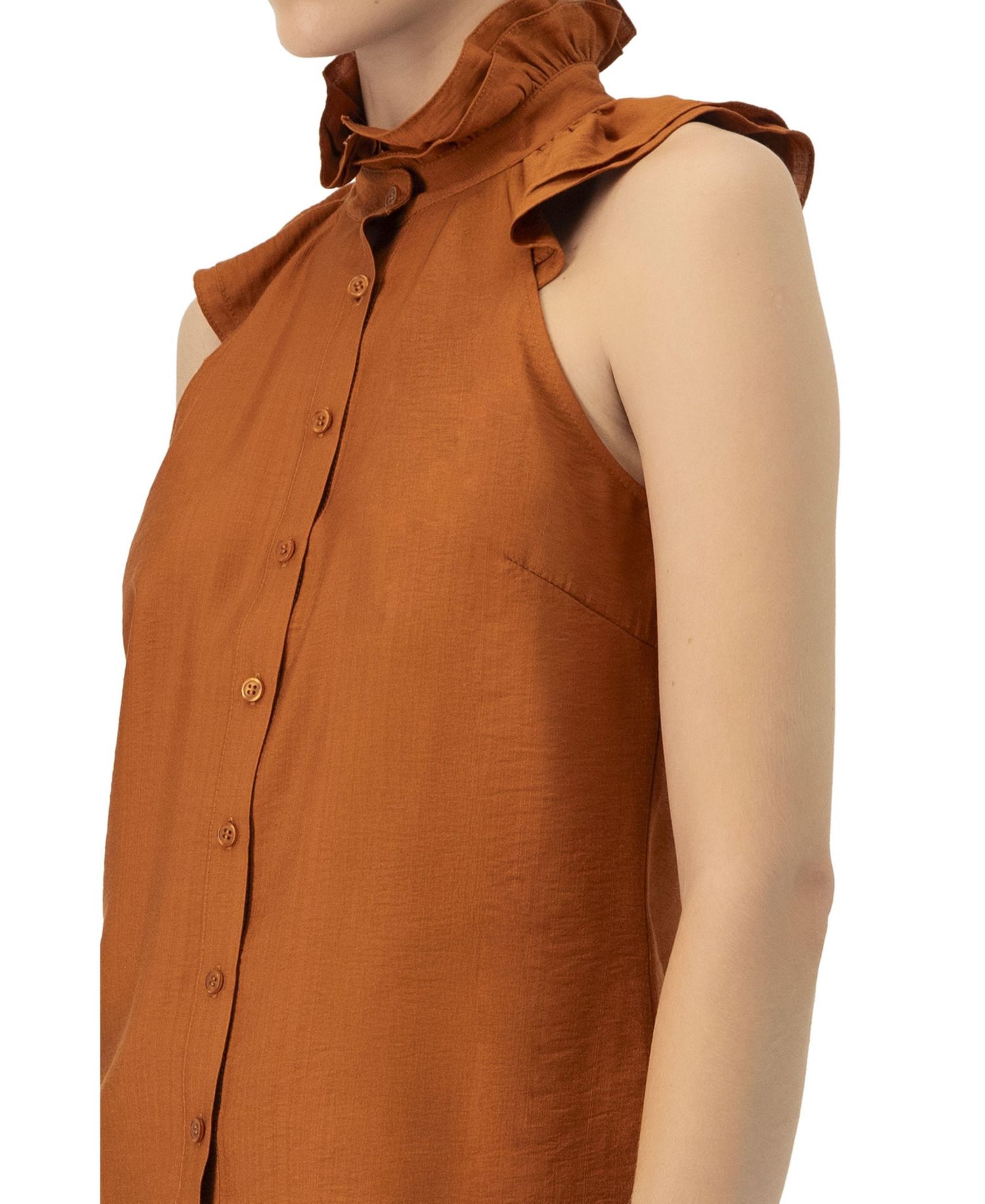 Women's Sleeveless High Neck Blouse with Front Buttons