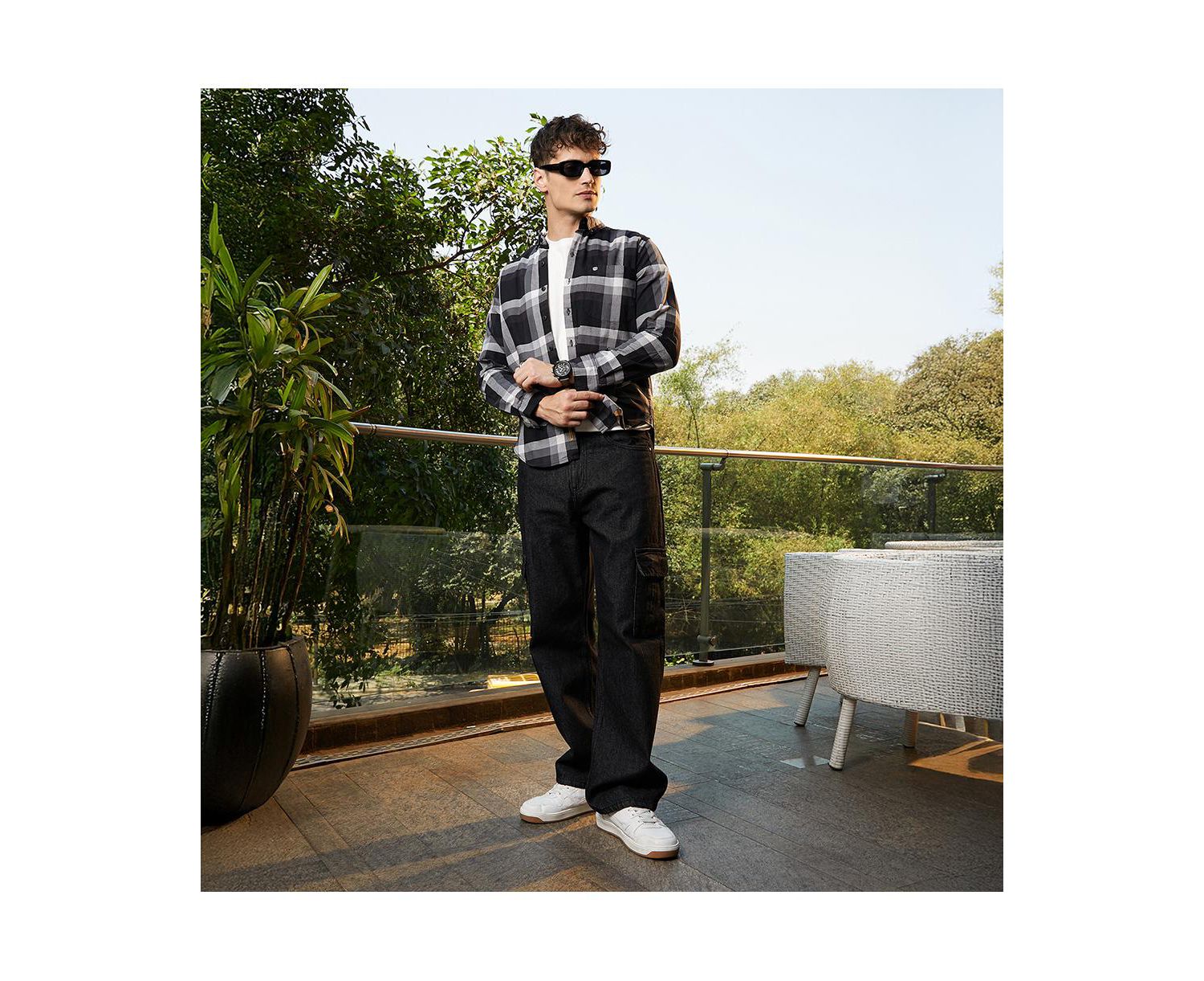 Men's Onyx Pixelated-Check Relaxed Shirt