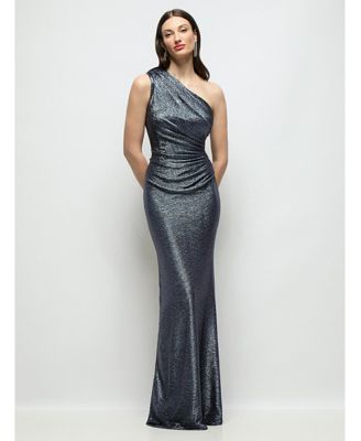 Women's One-Shoulder Soho Metallic Ruched Waist Gown