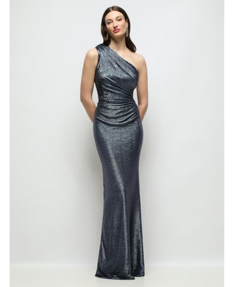 Женские платья After Six One-Shoulder Soho Metallic Ruched Waist Gown, цвет: Полуночный тёмно-синий