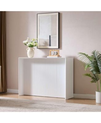 Wood Rectangular Console Table with Sculpted Ripple-Front Panel, Modern Entryway or Sofa Table for Living Room or Hallway