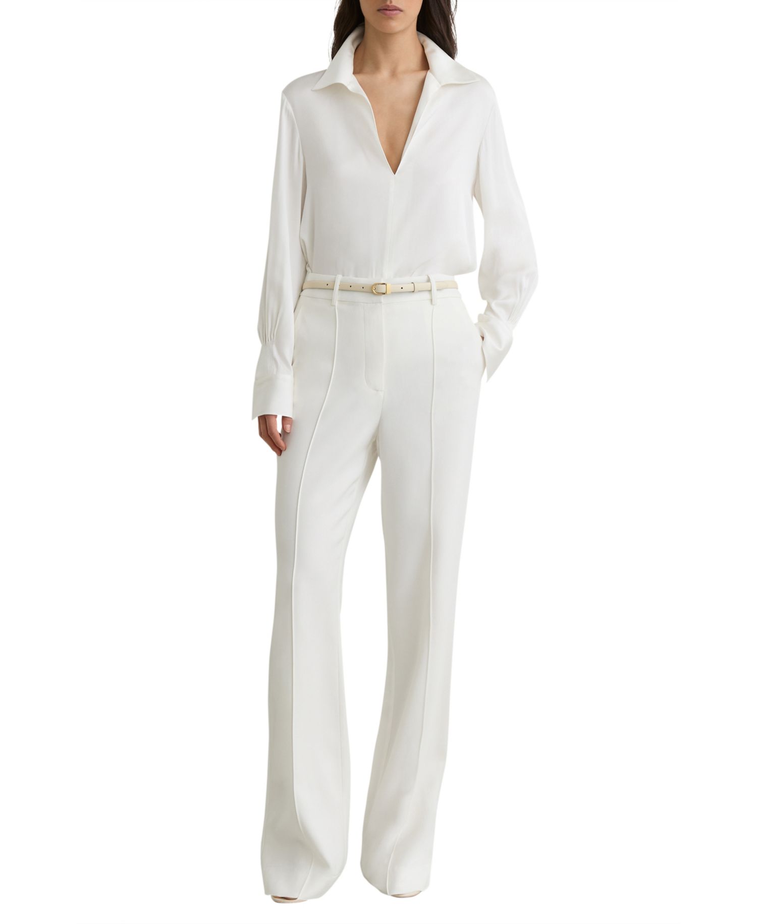 Women's Silk-Blend Open-Collar Shirt
