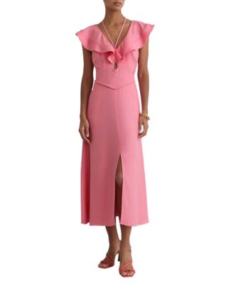 Women's Ruffle Tie-Neck Keyhole Midi Dress
