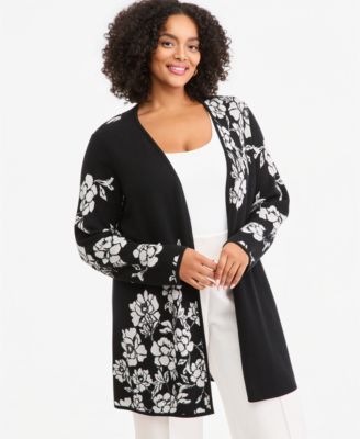 Plus Size Floral-Jacquard Cardigan