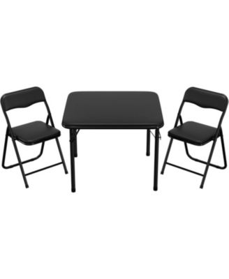 Folding Table And Chair Set Of 3, Portable Soft PU Upholstered Seats, No Assembly Needed