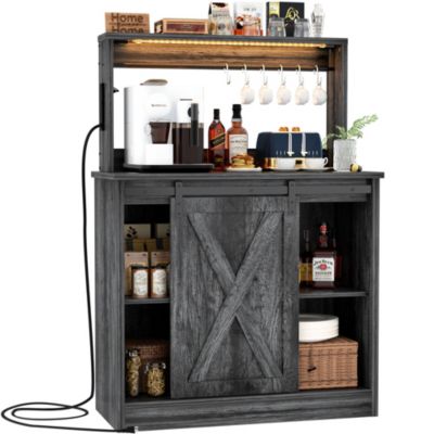 Sideboard Buffet with Charging Station, Farmhouse Coffee Bar Cabinet with Barn Door