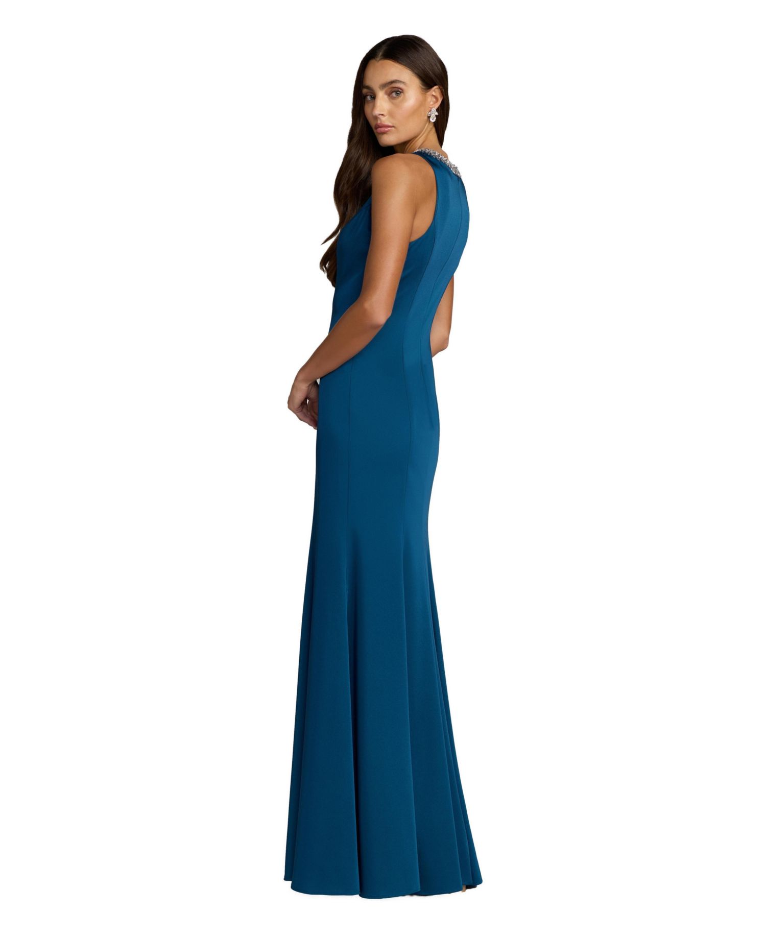 Women's Sleeveless Trumpet Gown with Embellished High Neck