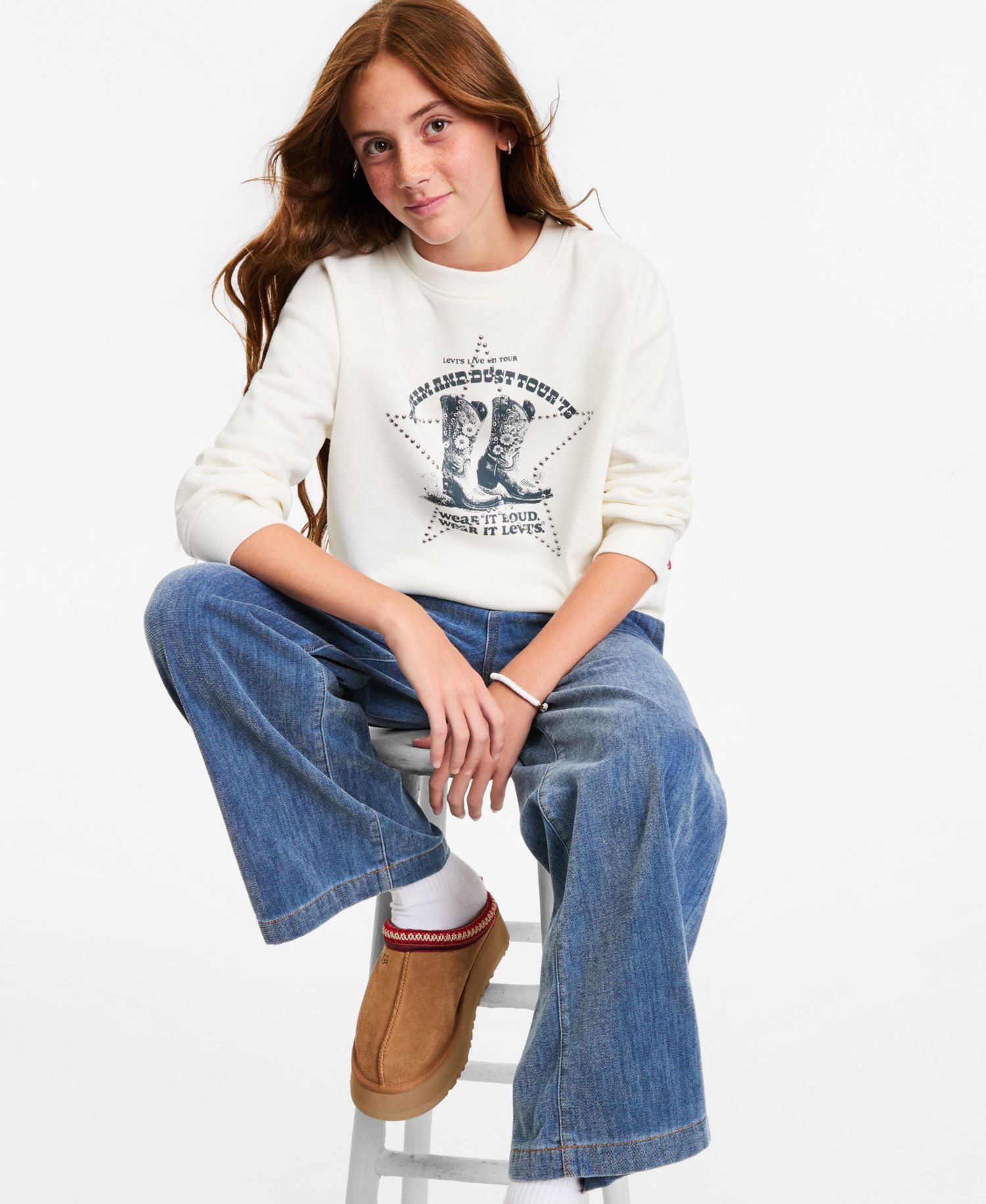 Girls' S-XL Denim Tour Crewneck Sweatshirt