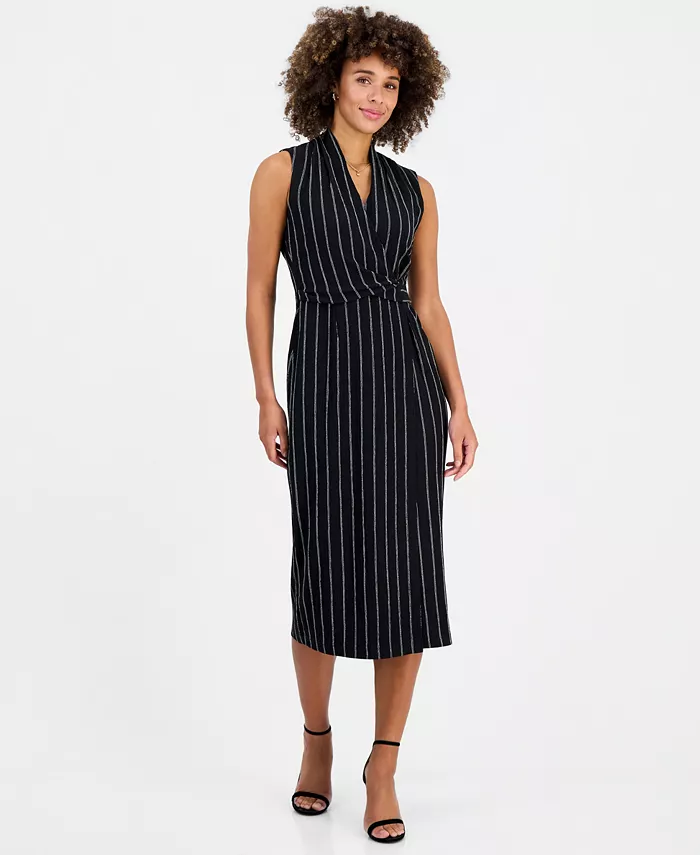 Women's Wrap-Front Sleeveless Midi Dress