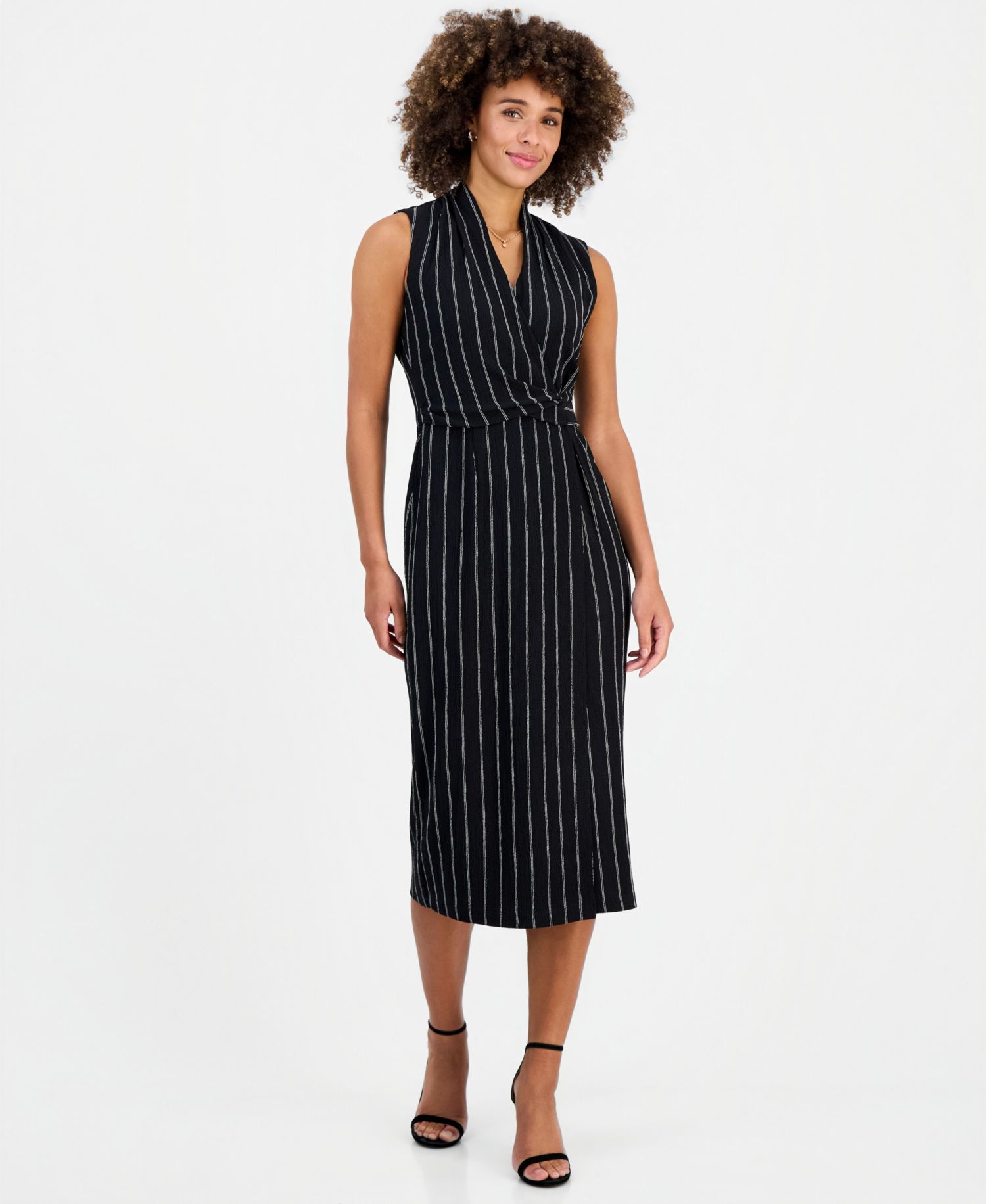Women's Wrap-Front Sleeveless Midi Dress