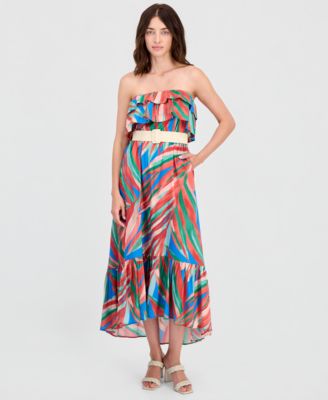 Women's Cotton Ruffled Belted Maxi Dress