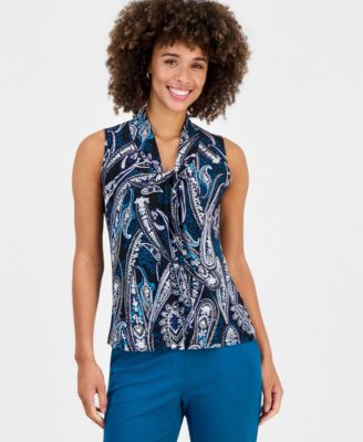 Women's V-Knot-Neck Sleeveless Blouse 