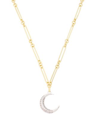 Cubic Zirconia Fine Silver-Plated Two Tone Moon Pendant Necklace