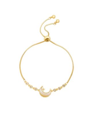 Unwritten Imitation Pearl and Cubic Zirconia Gold-Tone Plated Celestial Moon Adjustable Bolo Bracelet - Gold 38$