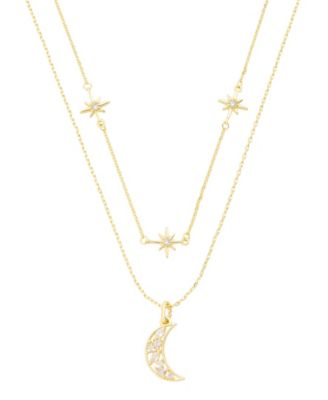 Cubic Zirconia Gold-Tone Plated Celestial Pendant Duo Necklace Set
