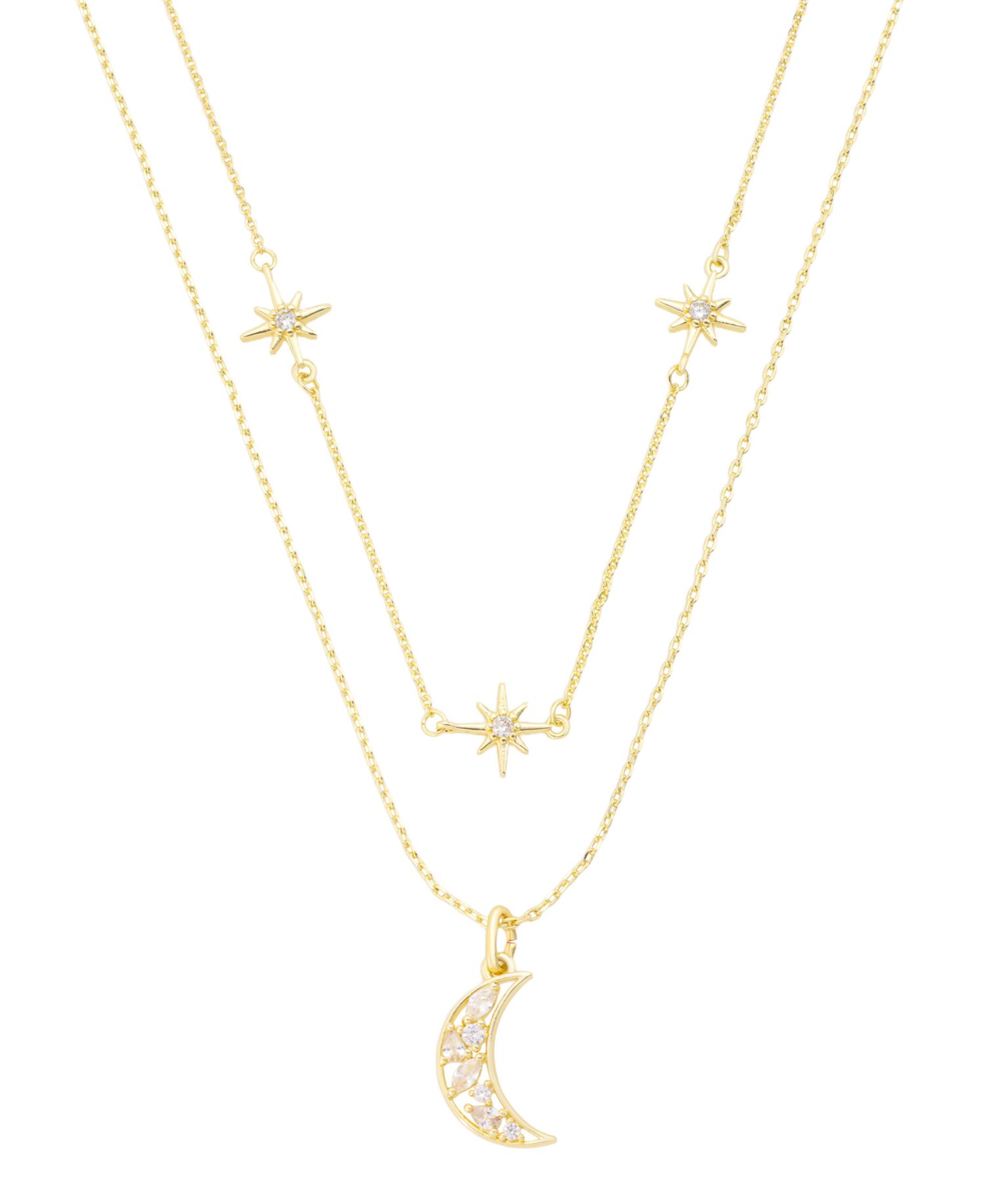 Mixed Stone Cubic Zirconia Gold-Tone Plated Celestial Pendant Duo Necklace Set