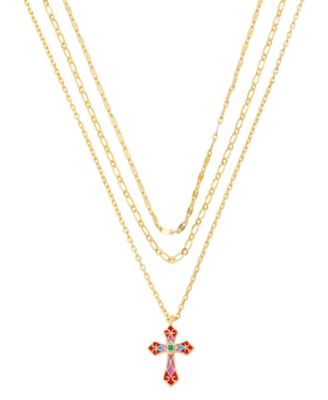 Gold-Tone Plated Enamel Cross Pendant Trio Necklace Set